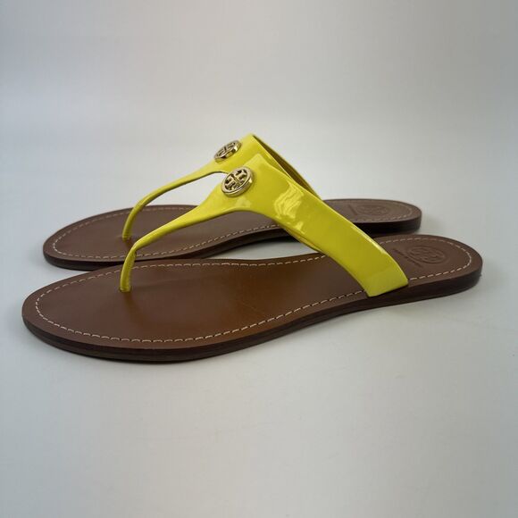 Tory Burch Cameron Thong Sandal Yellow Patent Leather Flat Slip On Womens 10 - Picture 4 of 13